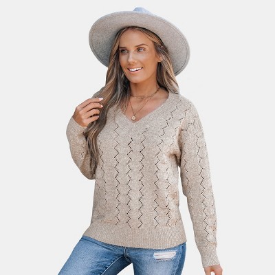 Women's Breezy Cable Knit V-Neck Sweater - Cupshe