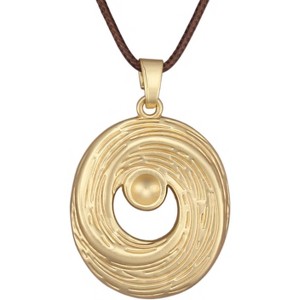 Leather and Wood Necklace Chunky Circle Pendant Boho Jewelry for Women - 1 of 4