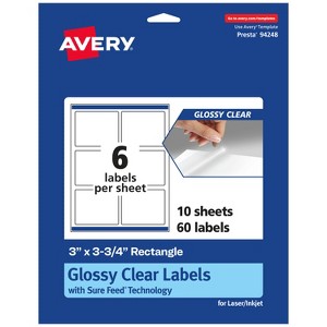Avery Glossy Clear Rectangle Labels with Sure Feed, 3" x 3.75" - 1 of 4