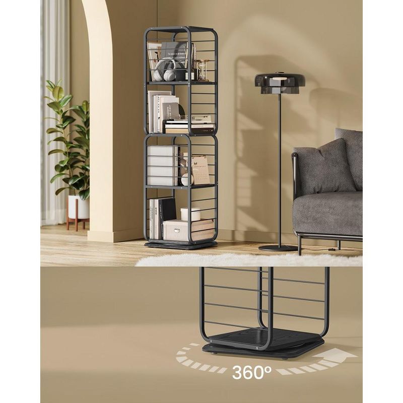 VASAGLE 4-Tier Rotating Bookshelf, Bookcase with Bookends for Small Spaces, Corner Shelf, Steel Frame, 4 of 11
