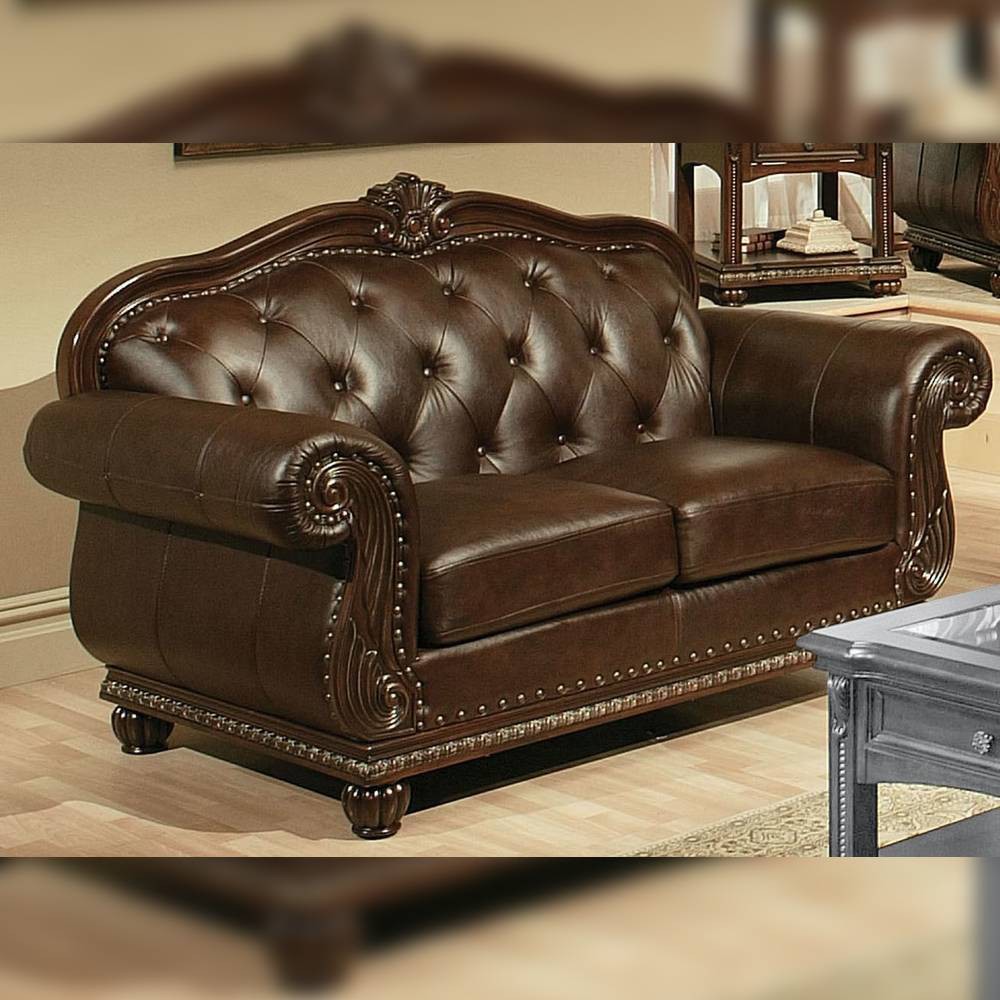 70" Anondale Sofa Espresso Top Grain Leather Match and Cherry Finish - Acme Furniture: Luxurious Loveseat, Nailhead Trim, Includes Accent Pillow