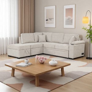 84.75" Convertible L-Shaped Sectional Sofa Bed with Storage & USB - 1 of 4