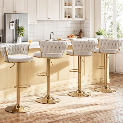 VECELO Upholstered Dining Stools Adjustable Barstools Counter Height Stools with Back and Arm, Swivel Barstools, Set of 2 /4