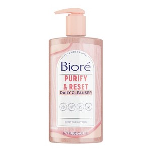 Biore Daily Purifying Cleanser, Oil Free Face Wash, Dermatologist Tested Rose Quartz + Charcoal - Scented - 6.77 fl oz - 1 of 4