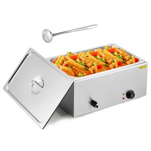Commercial Food Warmer, 21 QT Full Pan Steam Table Stainless Steel Bain Marie Countertop Soup Station with Temper Control Drainage Faucet & Lid - 1 of 4