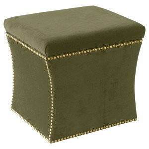 Nail Button Storage Ottoman Regal Moss Gold Nail Buttons - Skyline Furniture, Regal Green