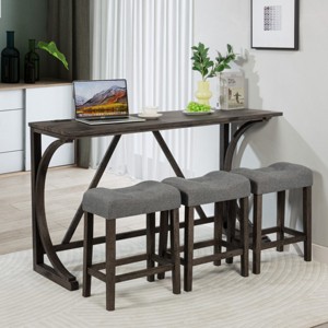 4-Piece Bar Table Set with Power Outlet, Dining Set Contemporary, Dining Set Rectangle with 3 Padded Stools for Living Room&Dining Room-Cuddlewood - 1 of 4