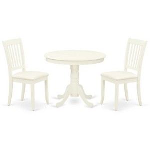 HomeStock 3-Pc Linen White Finish Solid Wood Top-Round Dining Room Set Seats-4 - 1 of 4