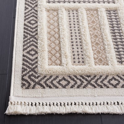 Ivory Geometric Easy-Care Synthetic Rug - Handmade & Washable