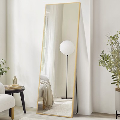 FURNIinspire Full Length Mirrors Rectangle Full Body Floor Mirror, Wall Mounted Hanging Mirror With Stand For Bedroom, Dressing Room, Gold, 26"*71"