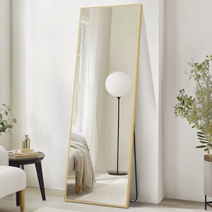 FURNIinspire Full Length Mirrors Rectangle Full Body Floor Mirror, Wall Mounted Hanging Mirror With Stand For Bedroom, Dressing Room, Gold, 26"*71" - 1 of 4