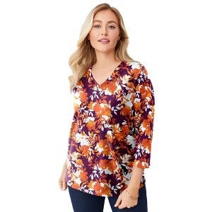 Jessica London Women's Plus Size Stretch Cotton V-Neck Tee - 1 of 4