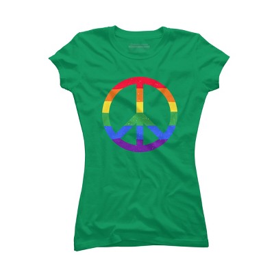 Adult Design By Humans Rainbow Pride and Peace Sign By JuanMedina T-Shirt
