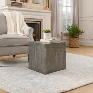 Royal Hampton Side End Table | 19 Inch Square Block Top | Sandblasted Gray Mango Wood - 1 of 4