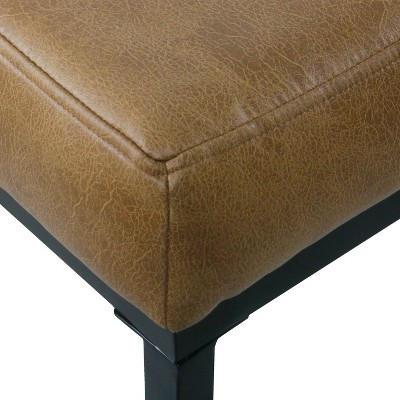 Light Brown Vegan Leather Tufted Metal Bench