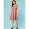 Allegra K Women's Retro Button Front Belted Cap Sleeve A-line Plaid Dress - 3 of 4