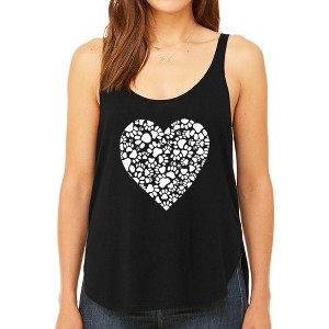 LA Pop Art Women's Premium Word Art Flowy Tank Top - Paw Prints Heart - 1 of 4