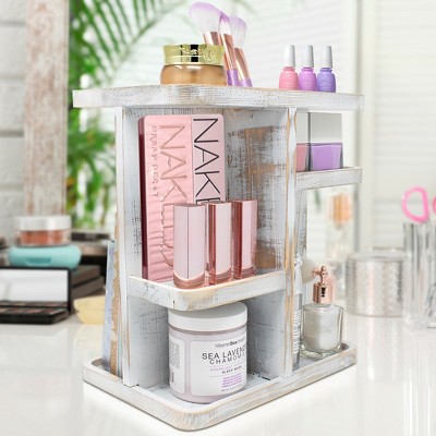 Gray Wood 8 Compartment Makeup Organizer with Swivel Base