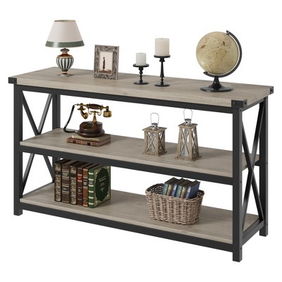 WhizMax 47.2" Narrow Metal Frame Entryway Table with Storage, 3 Tier Wood Sofa Table , Behind Couch Table for Living Room, Entryway