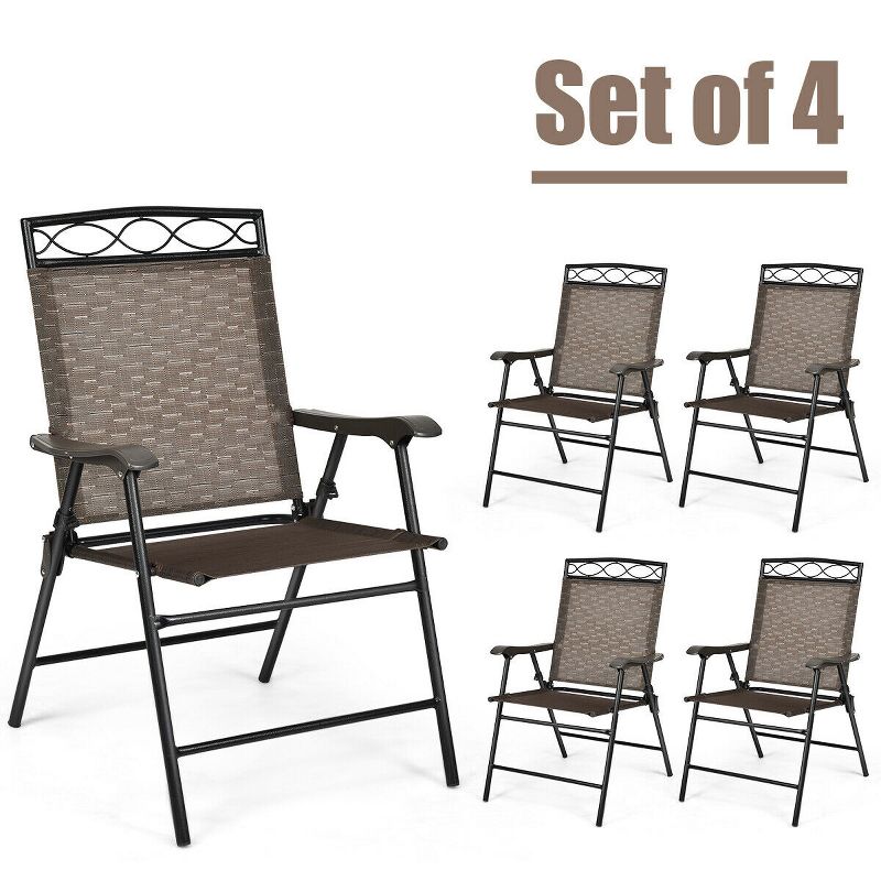Costway Set of 4 Patio Folding Chairs Sling Portable Dining Chair Set w/ Armrest, 2 of 11
