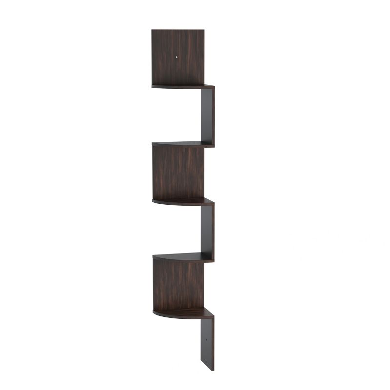 Floating Corner Shelf- 5 Tier Wall Shelves with Hidden Brackets to Display Décor, Books, Photos, More- Hardware Included by Lavish Home (Dark Brown), 1 of 9