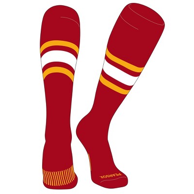 PEAR SOX Striped OTC Baseball, Softball, Football Socks (B) Red, Gold, White