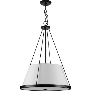 Progress Lighting Saffert 3-Light Pendant, Matte Black, White Linen Shade - 1 of 1