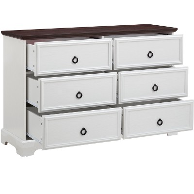 VANIRROR Modern Farmhouse 6-Drawer Chest of Drawers – Wooden Dresser with 6 Storage Drawers for Bedroom – White