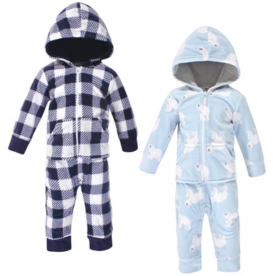 BYFRI Baby Fleece Bear Hooded Jumpsuit - Warm Footed One-Piece Snowsuit For Newborns