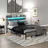 HOMCOM Bed Frame with Storage Headboard, Platform Bed Frame with LED Lights, Charging Station, Noise-Free & Easy Assembly, Cement Gray - 2 of 4