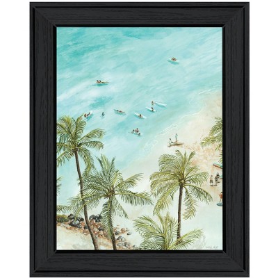 HomeRoots SURFING FROM AFAR Black Framed Print Wall Art