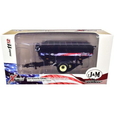 J&M 1112 X-Tended Reach Grain Cart with Dual Wheels Black with American Flag Decal "Patriotic Farmer" Edition 1/64 Diecast Model by SpecCast