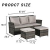 3-Piece PE Rattan Patio Seating Set,Outdoor Patio Set With Thick Cushions,Patio Small Space Chat Set,Sofa And Ottoman -Maison Boucle - 2 of 4