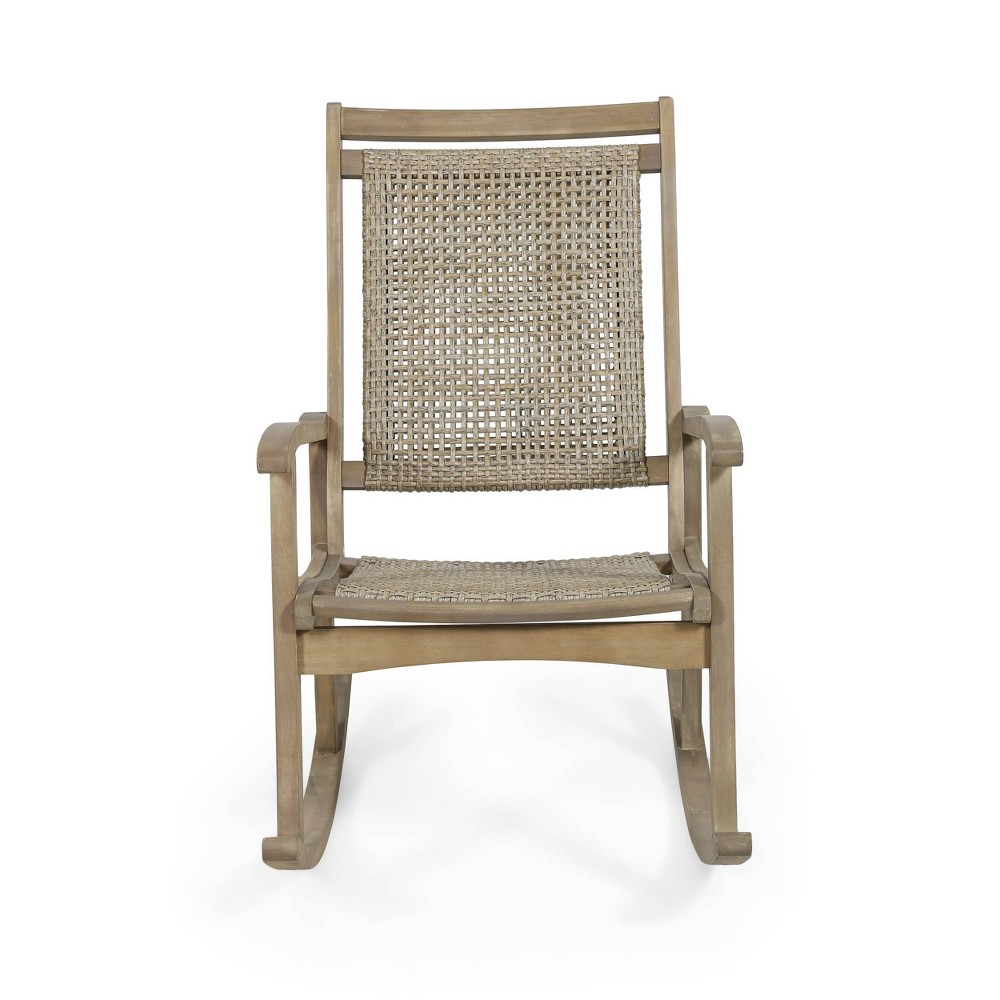 Photos - Garden Furniture Lucas Outdoor Rustic Wicker Rocking Chair - Light Brown - Christopher Knig