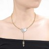 Guili 14k Gold Plated Sterling Silver Cubic Zirconia & Mother of Pearl Cupid?s Arrow Heart Y-Necklace, a romantic and timeless treasure. - 2 of 2