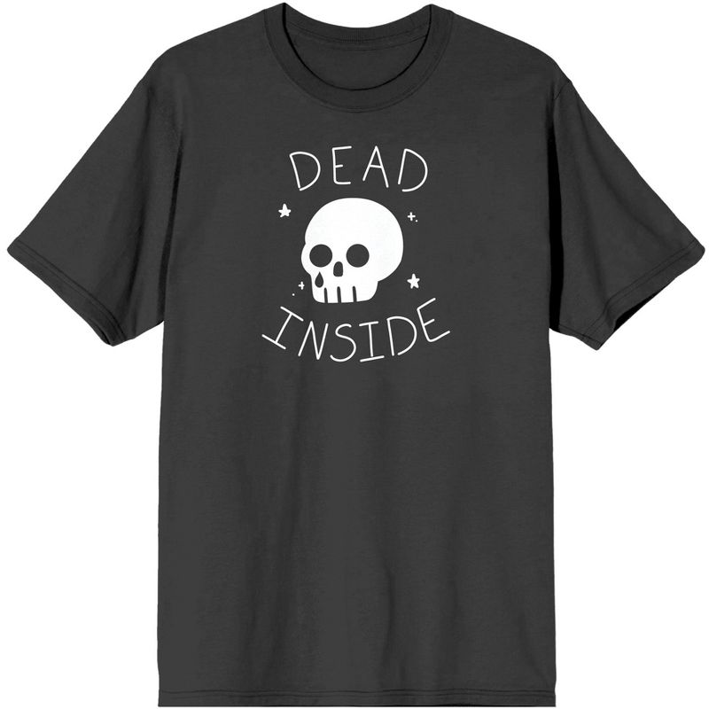 Halloween Cartoon Skull "Dead Inside" Men's Charcoal Graphic Tee, 1 of 4