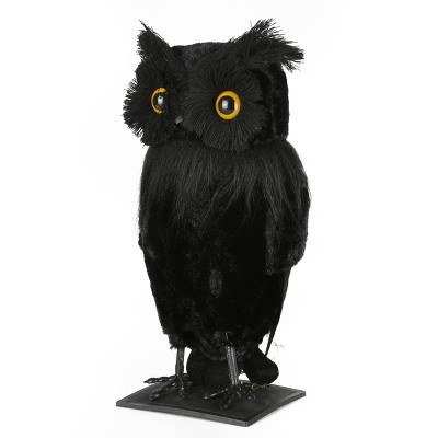 11" Black Plastic Owl Figurine with LED Eyes