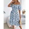 Women's Summer Floral Dresses Ruffle Puff Short Sleeve Square Neck Flowy A Line Midi Dress - 3 of 4