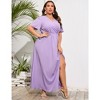 Whizmax Women Plus Size Wrap Maxi Dress Short Flutter Sleeves Empire Waist Split A Line Boho Casual Dress Purple 2XL - 4 of 4