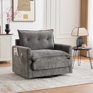360° Swivel Accent Chair, Modern Chenille Barrel Armchair with Padded Cushion and Metal Base for Living Room or Bedroom – Cuddlewood - 1 of 4
