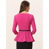 INSPIRE CHIC Women's 3/4 Sleeve Belted Elegant Business Work Peplum Top - 3 of 4