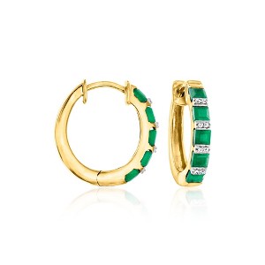 Ross-Simons 1.60 ct. t.w. Emerald Hoop Earrings With Diamonds in 18kt Gold Over Sterling - 1 of 3