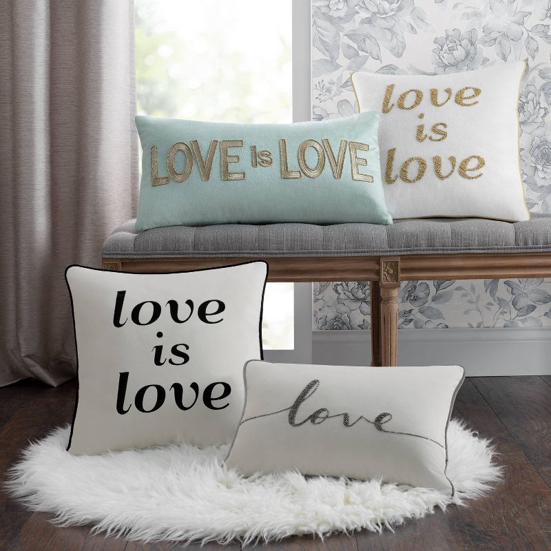 &#39;Love is Love&#39; Beaded Square Throw Pillow Cream - Edie@Home, 3 of 5
