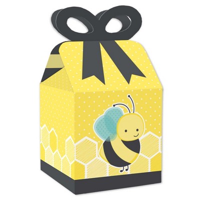 Big Dot of Happiness Honey Bee - Square Favor Gift Boxes - Baby Shower or Birthday Party Bow Boxes - Set of 12