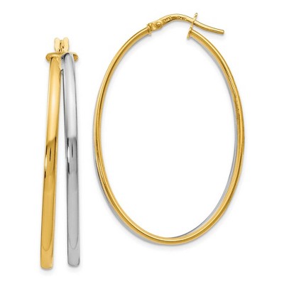 Black Bow Jewelry 43mm (1 5/8 Inch) 14k Yellow Gold & White Rhodium Double Oval Hoops