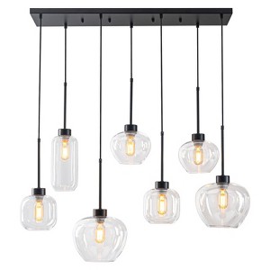 LLHZSY 35 2/5" Modern Pendant Chandelier Ceiling Light Fixture with 7-Light Various Combinations of Glass Shade, Black - 1 of 4