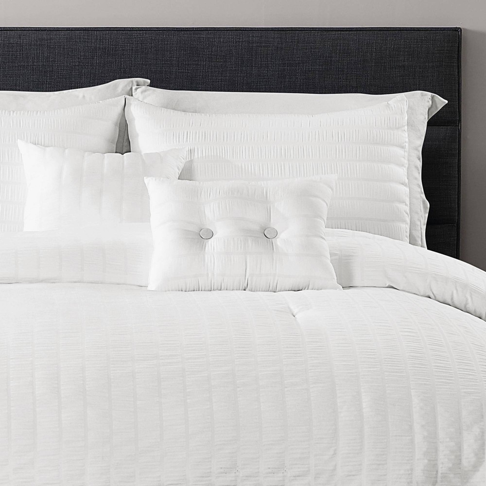 Photos - Duvet King 5pc Farmhouse Seersucker Comforter & Sham Set White - Lush Décor