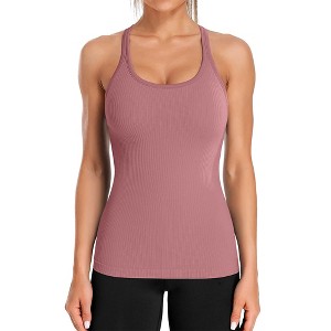 Attraco Women's Ribbed Workout Tank Tops with Built in Bra Tight Racerback Scoop Neck Athletic Top Yoga Tops - 1 of 4