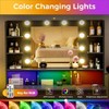COMHOMA Vanity Desk with Mirror and LED Lights, Hairdryer Holder, 5 Drawers, Bedroom Dresser Table for Girls - 3 of 4