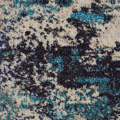 Oceanic Bliss Abstract Blue and White Synthetic 4' x 6' Rug